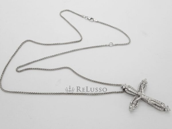 Collana con crocefisso in oro bianco con diamanti per 2,10ct foto5